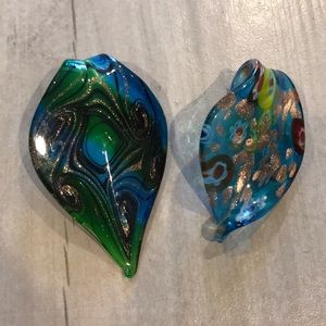 Two Handblown Glass Necklace Pendants, Statement